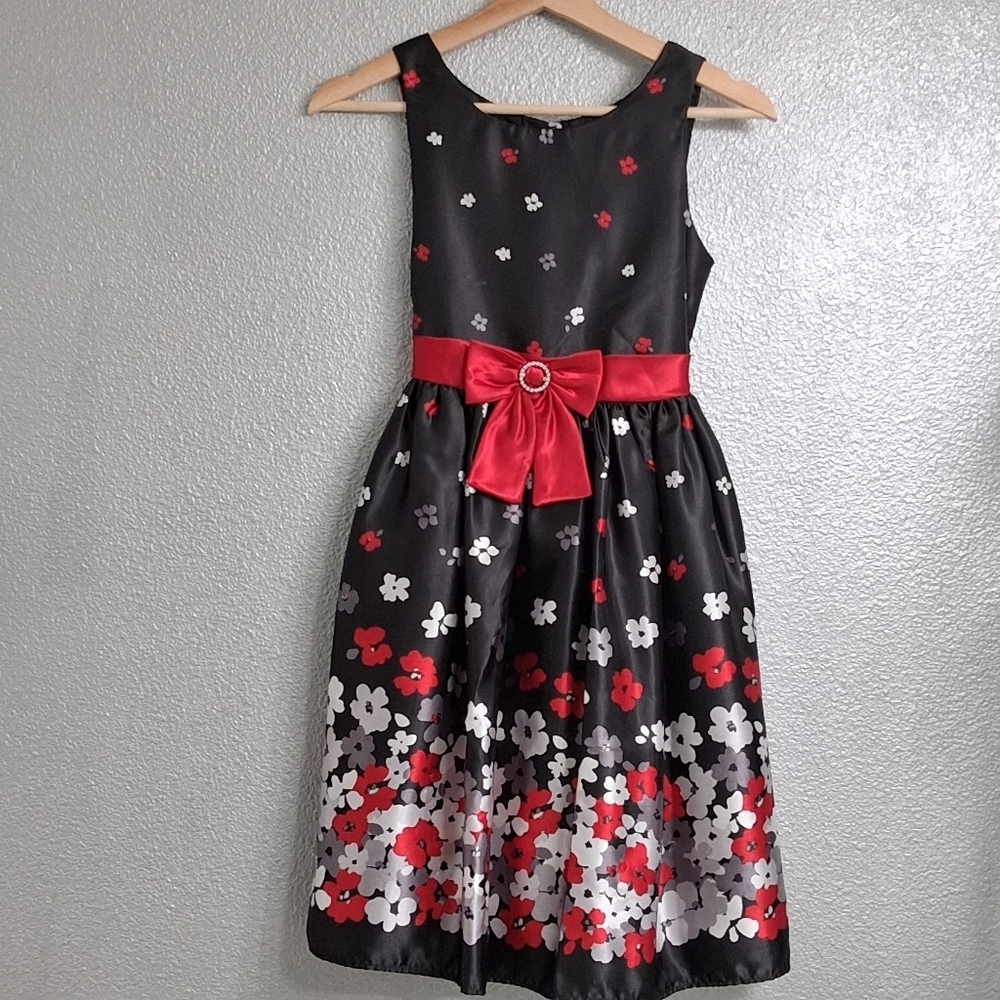 Emily West Black Dress with Red Floral Accents Size 12 11